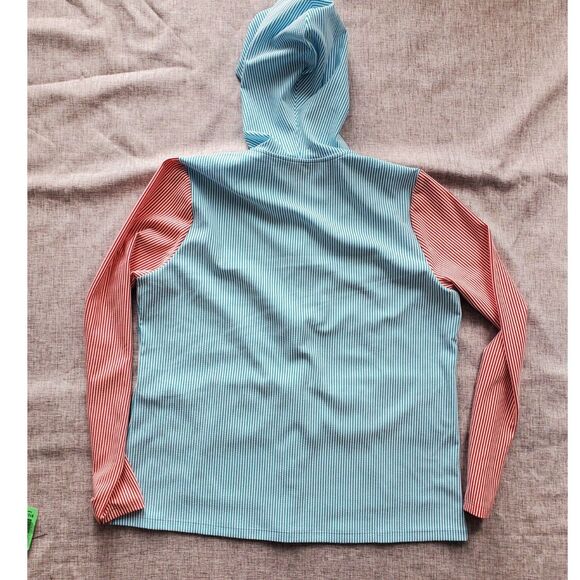 LANDS' END LARGE UPF 50 SEERSUCKER HOODED ZIP-FRONT RASH GUARD - Picture 4 of 7